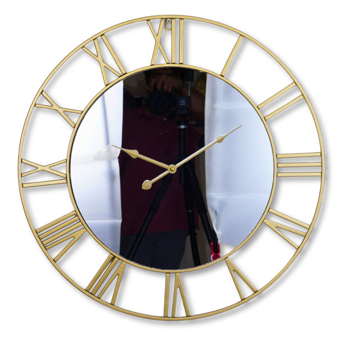 Mercer41 Ozra Large Metal Wall Clock with Mirror for Living Room or